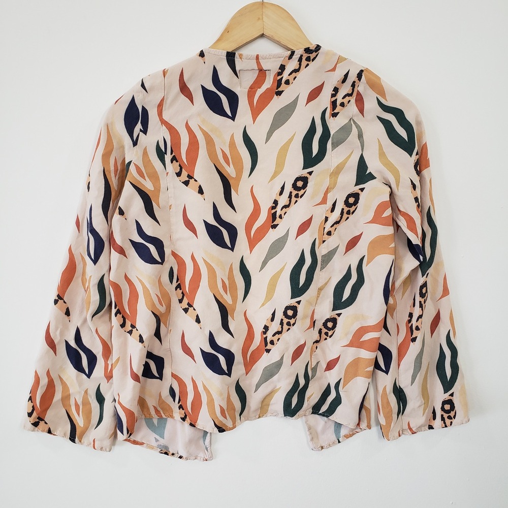 Standard Issue Womens Abstract Print Ruffle Open Front Cardigan Artsy Electric - Picture 2 of 7